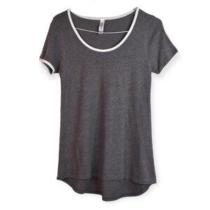 Lularoe Shirt XXS Womens Gray Hi Lo Scoop Neck Short Sleeve White Trim Basic